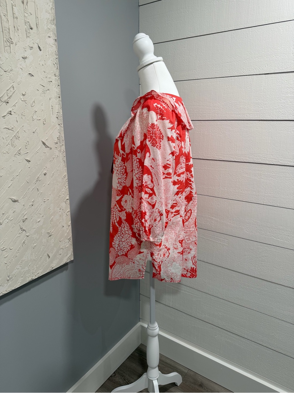 Etcetera Coral and White Floral Tie-Front Tunic - Picture 6 of 7
